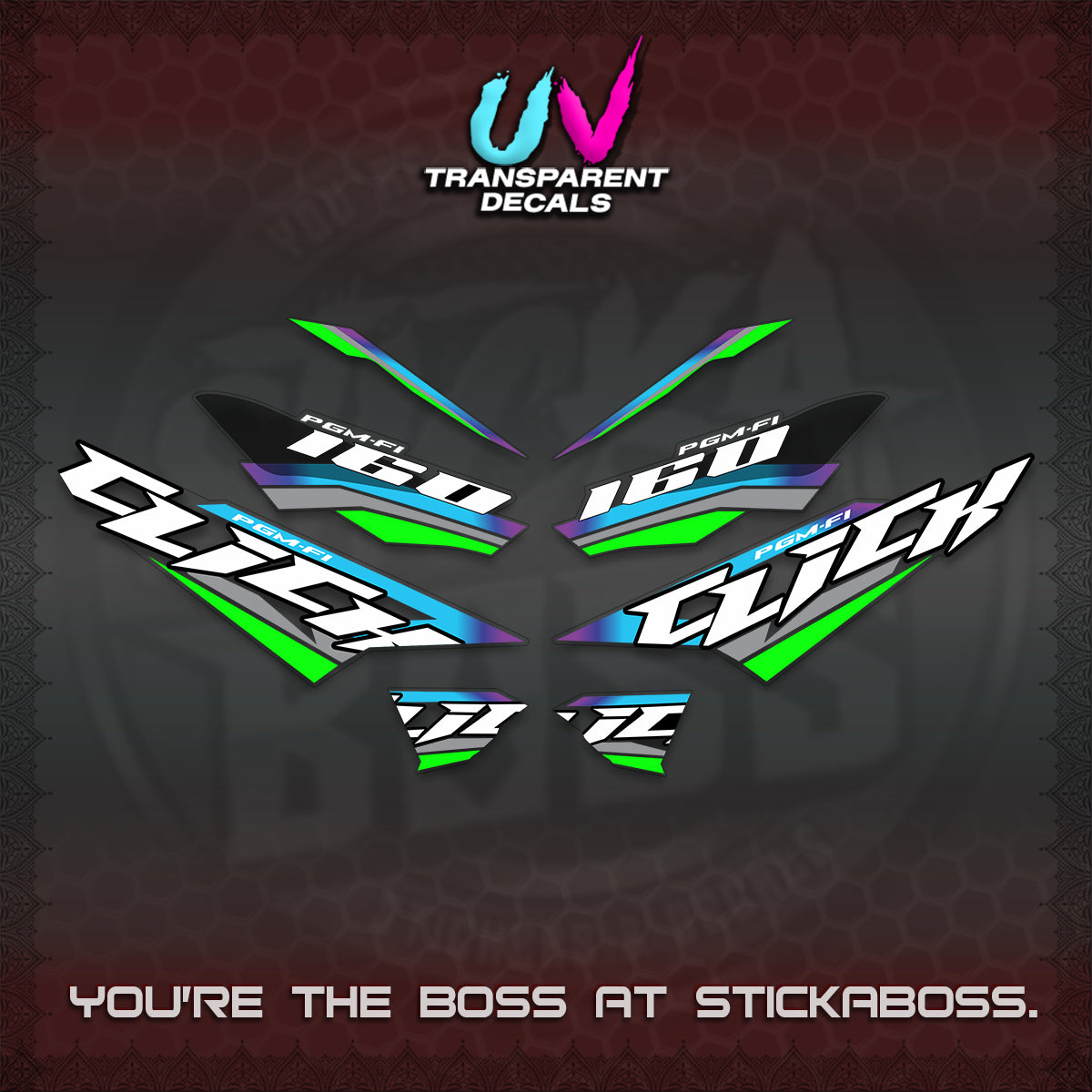 CLICK 160 STRIPING UV TRANSPARENT DECALS (SPORTS RACE STRIPES 01) STICKER KITS BY STICKABOSS