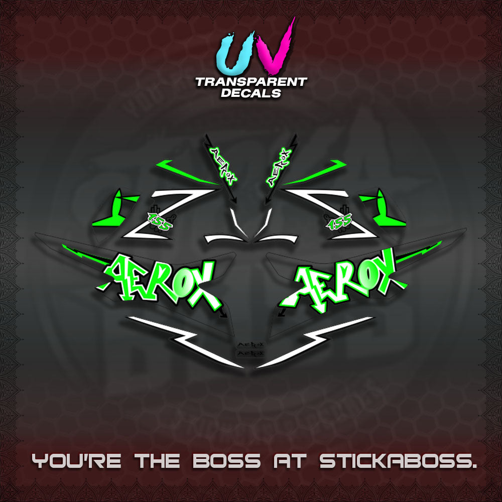 【PREMIUM UV PRINT】AEROX 155 V2 DECALS TRANSPARENT (STRIPING GRAFITY MOTIF) STICKER DECALS By STICKAB