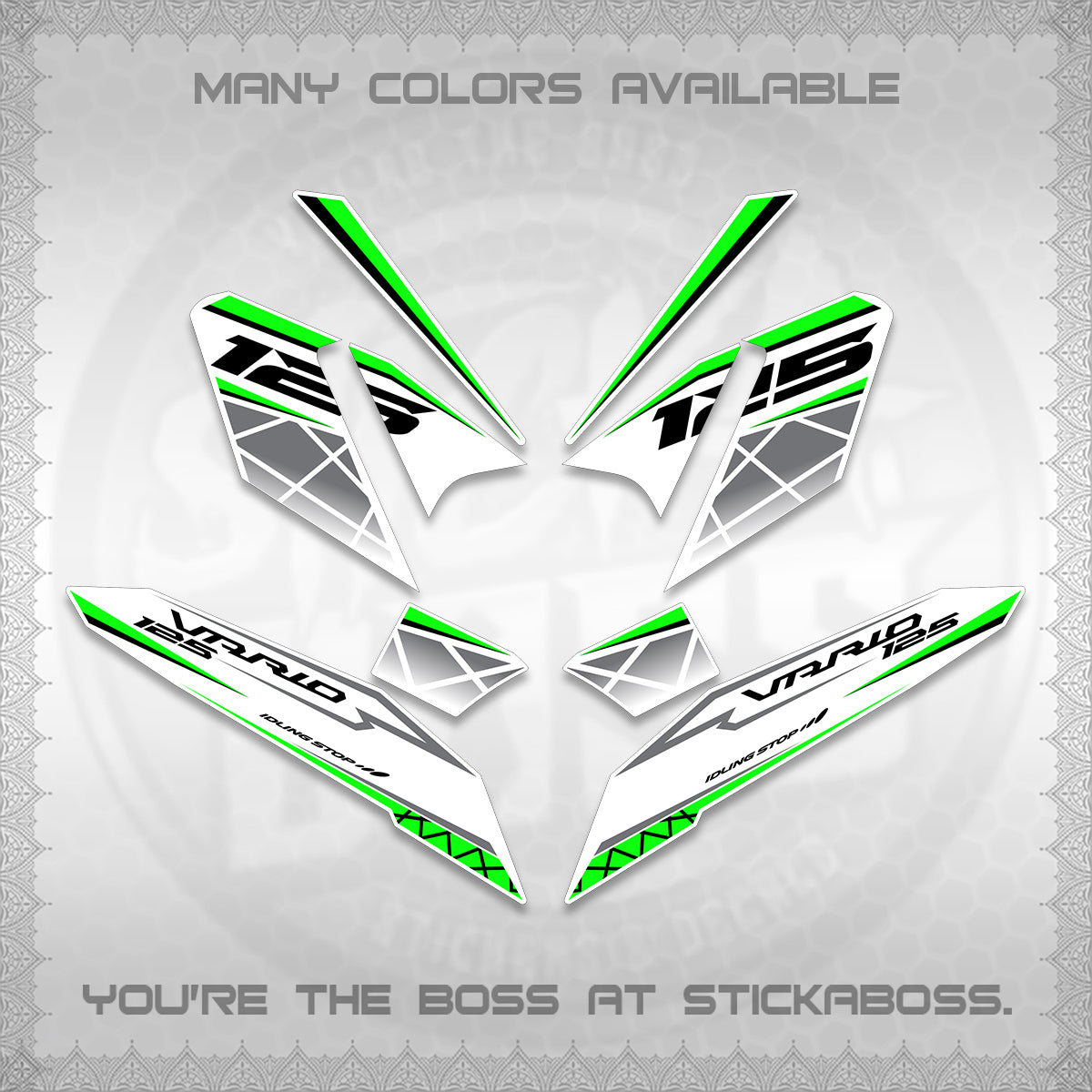 CLICK 125 V4 VARIO FOR WHITE DECALS (2026 MODERN STRIPE DESIGN) STICKER KITS BY STICKABOSS