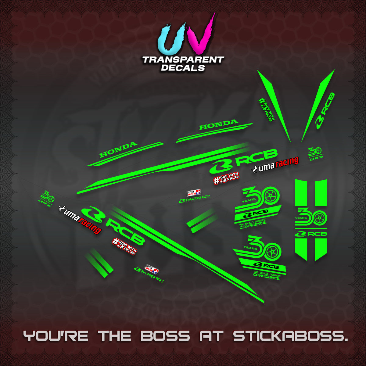 CLICK 125 V2 UV TRANSPARENT DECALS (2026 30TH ANNIVERSARY RACING DESIGN) STICKER DECALS By STICKABOSS