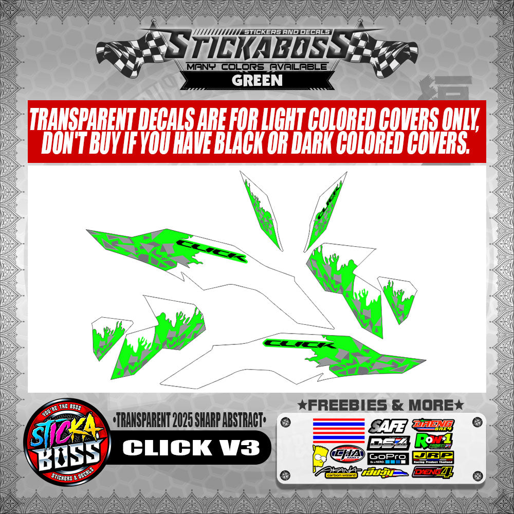 CLICK V3 INDO STICKER DECALS ( TRANSPARENT 2025 SHARP ABSTRACT )【WITH FREEBIES】