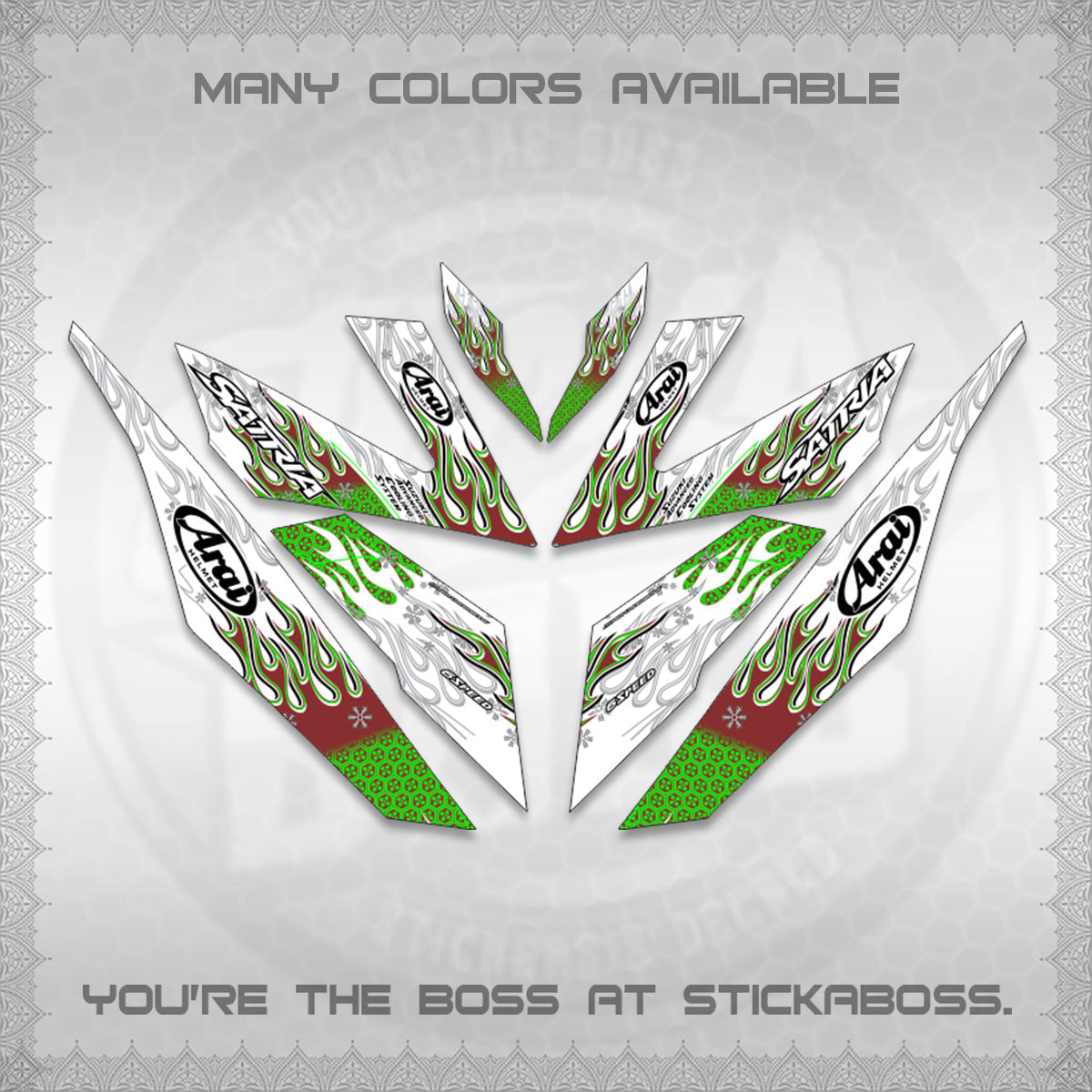 RAIDER 150 Fi FOR WHITE SATRIA DECALS(ARAI API NEW TERBARU VIRAL ELEGAN)STICKER DECALS By STICKABOSS