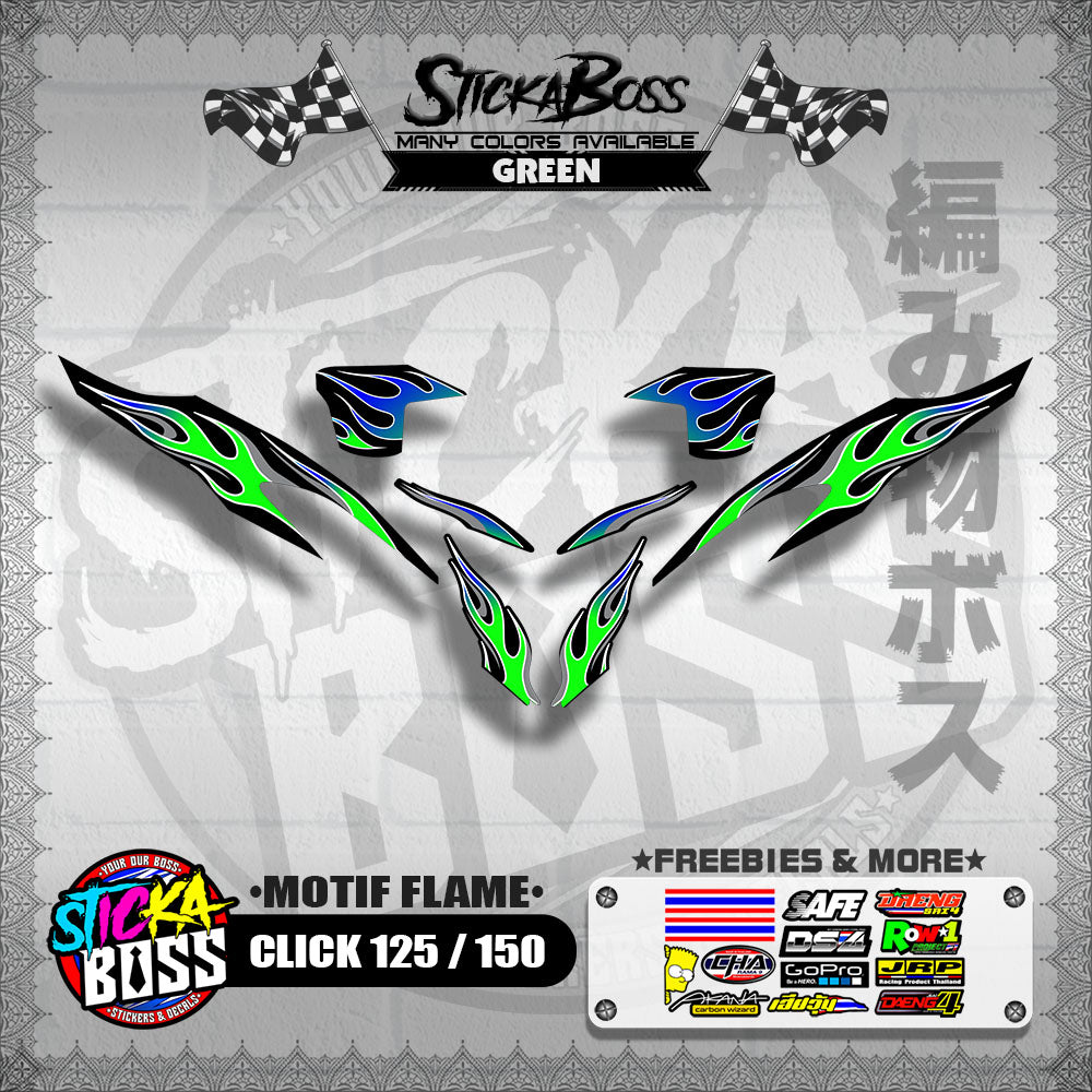 CLICK 125 / 150 V2 DECALS ( MOTIF FLAME )【WITH FREEBIES】