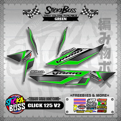CLICK 125 V2 DECALS ( TERBARU SUDAH HONEYCOMB )【WITH FREEBIES】