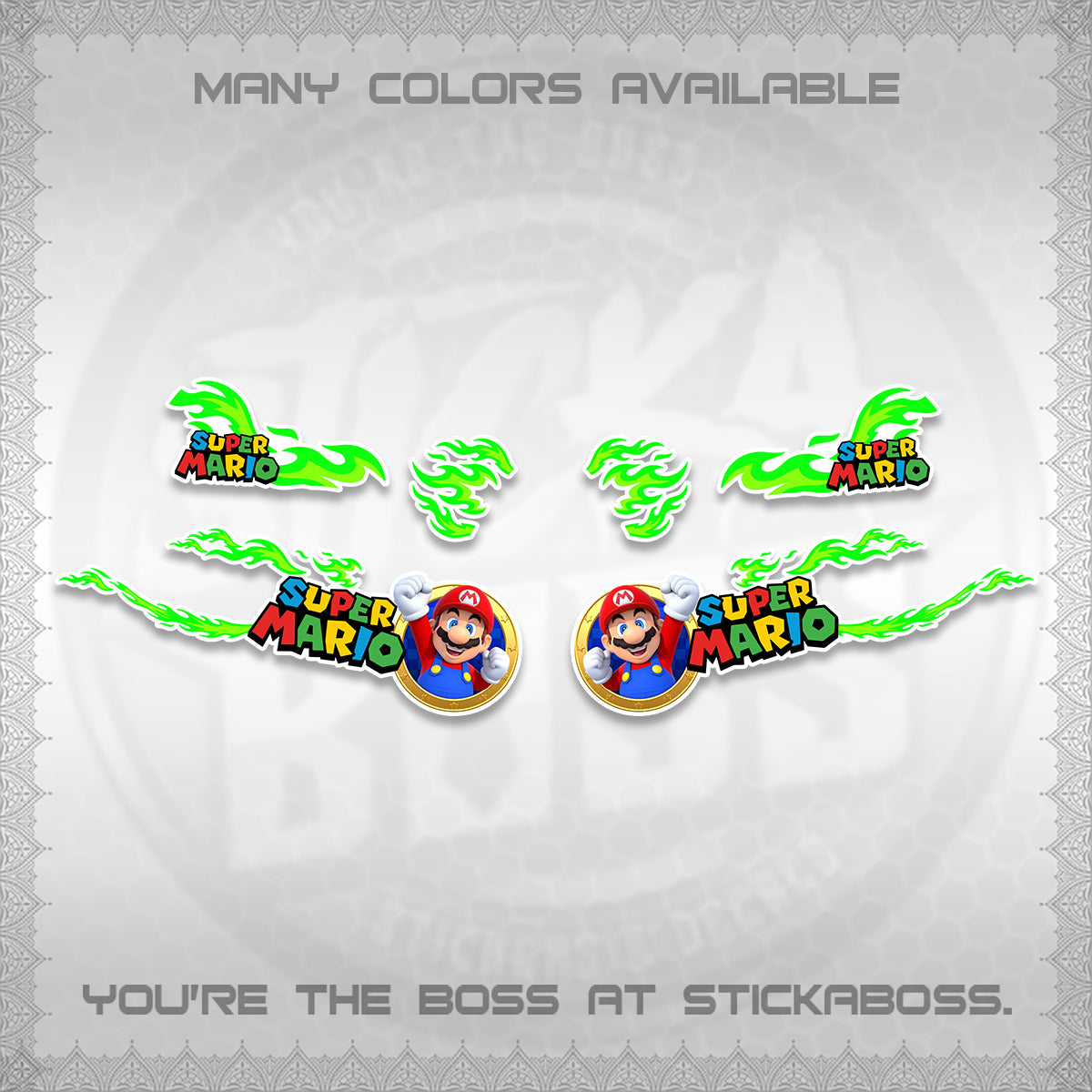 FAZZIO FOR WHITE DECALS (FLAMES 02 SUPER-M MOTIF) STICKER KITS BY STICKABOSS
