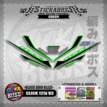 CLICK 125i V3 STICKER DECALS ( BLACK AERO BLAZE )【WITH FREEBIES】