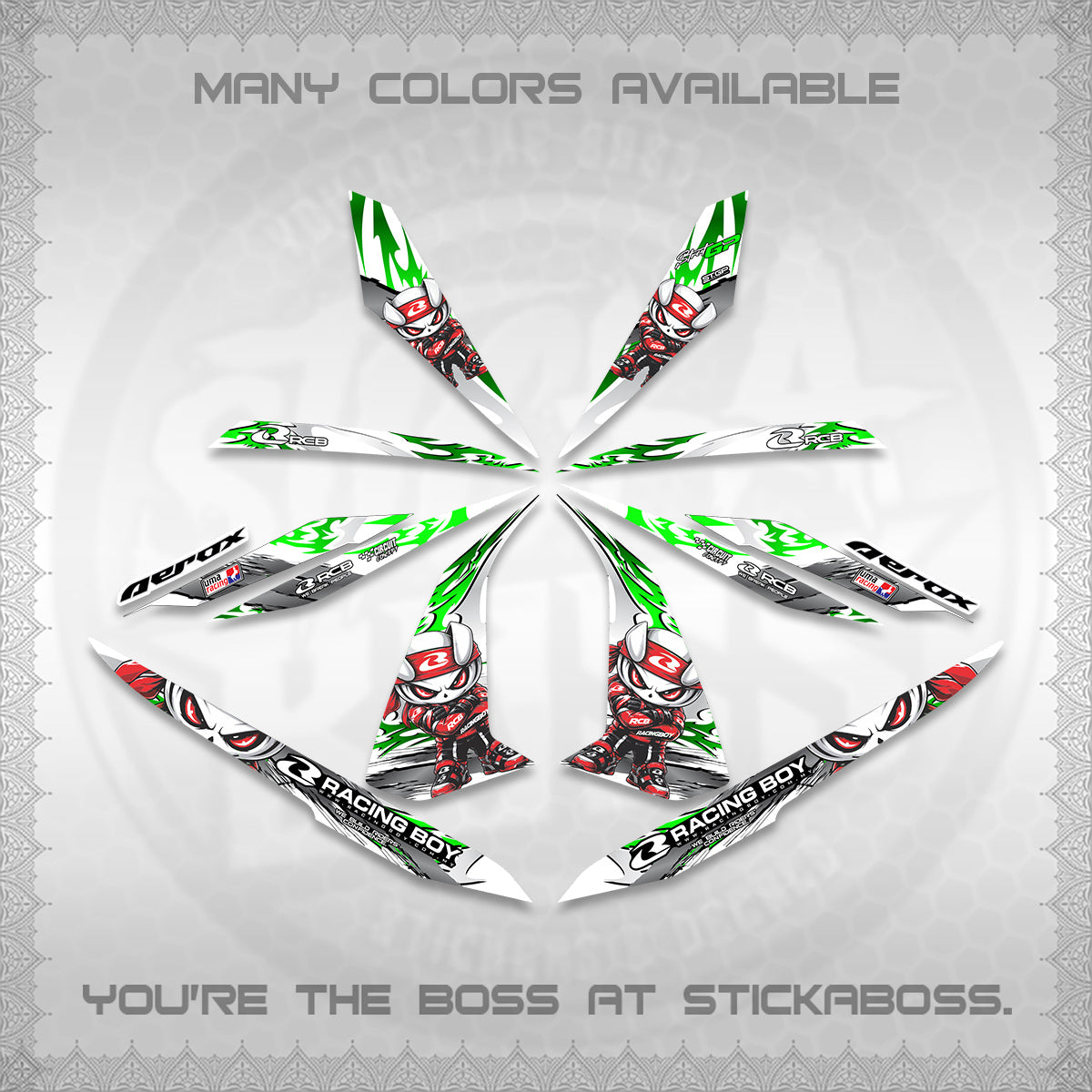AEROX 155 V1 FOR WHITE DECALS (2026 NEW RCB 2.0 DESIGN) STICKER KITS BY STICKABOSS
