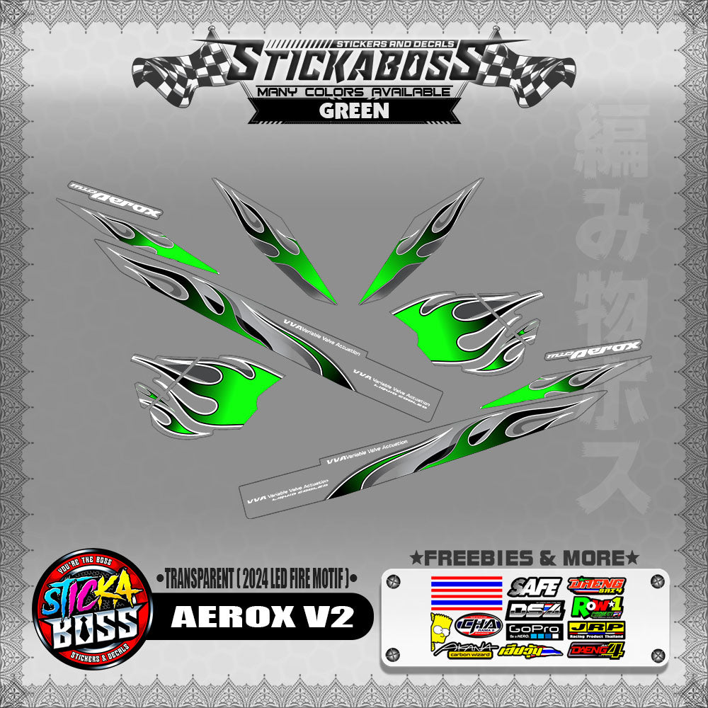 [ PREMIUM UV PRINT ] TRANSPARENT AEROX V2 DECALS ( 2024 LED FIRE MOTIF )【WITH FREEBIES】