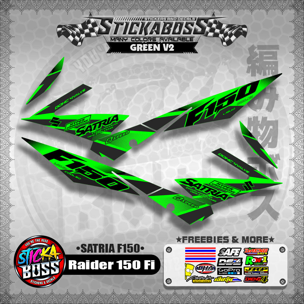Suzuki Raider 150 Fi Stock Decals GREEN (Satria F150)【PREMIUM GLOSSY LAMINATED】