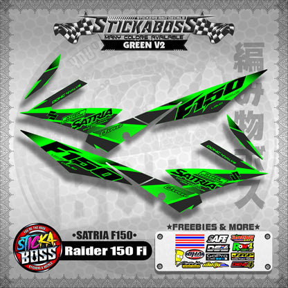 Suzuki Raider 150 Fi Stock Decals GREEN (Satria F150)【PREMIUM GLOSSY LAMINATED】