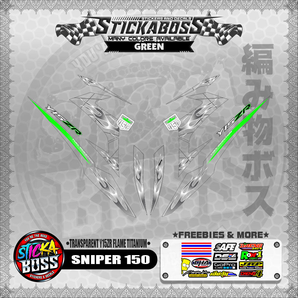 【PREMIUM UV PRINT】TRANSPARENT SNIPER 150 STICKER DECALS ( Y15ZR FLAME TITANIUM )【WITH FREEBIES】