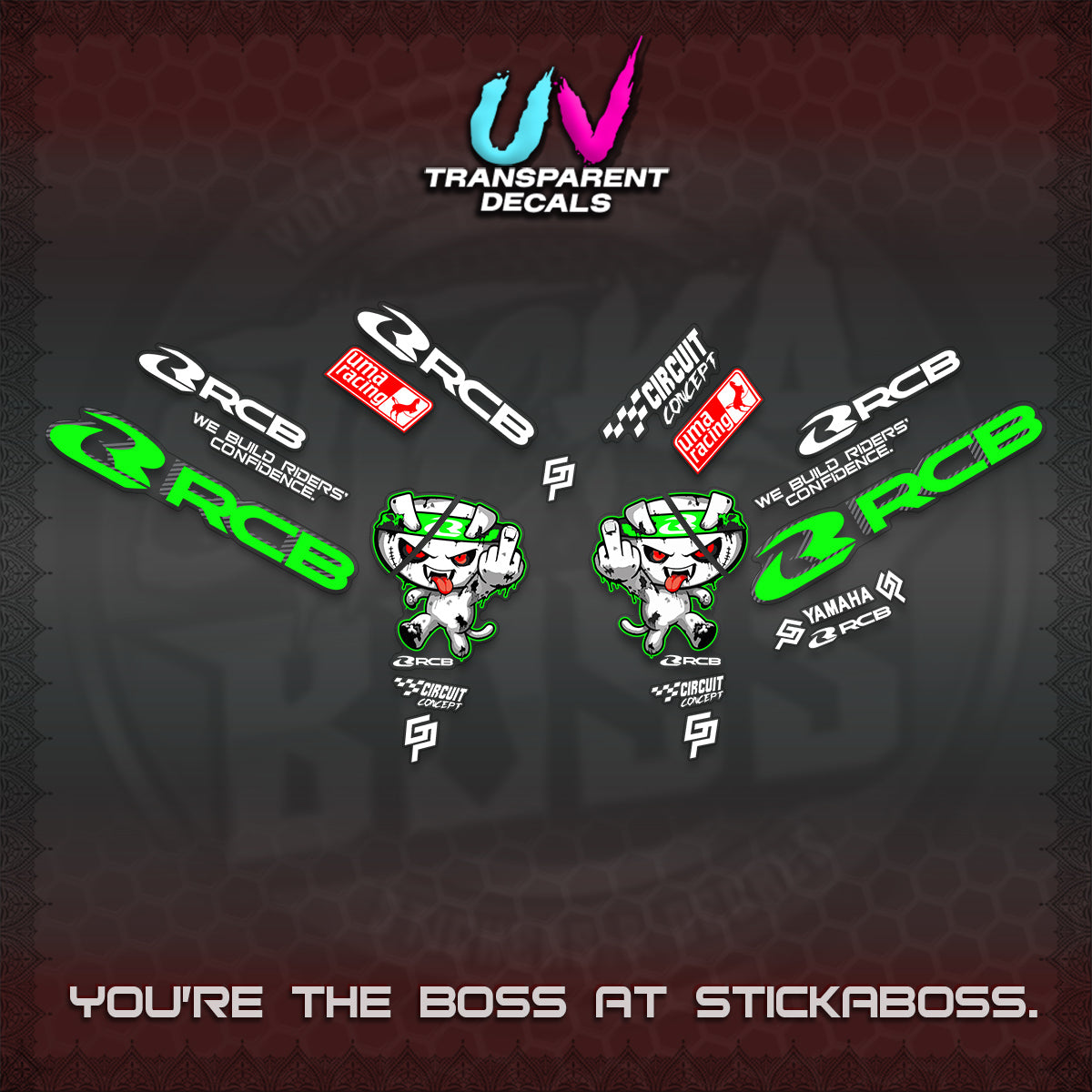AEROX V2 UV TRANSPARENT DECALS (2026 RACE ZOMBIE DESIGN)STICKER DECALS By STICKABOSS