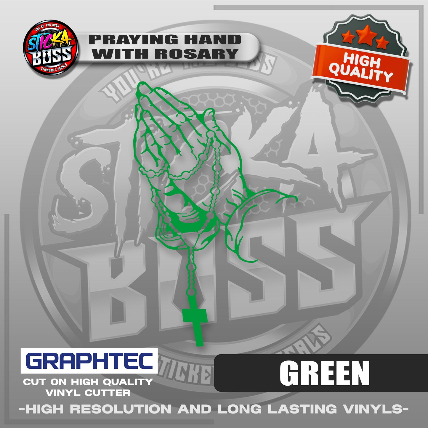 PRAYING HAND WITH ROSARY | VINYL WATERPROOF CUT-OUT STICKER DECALS【Stickaboss】