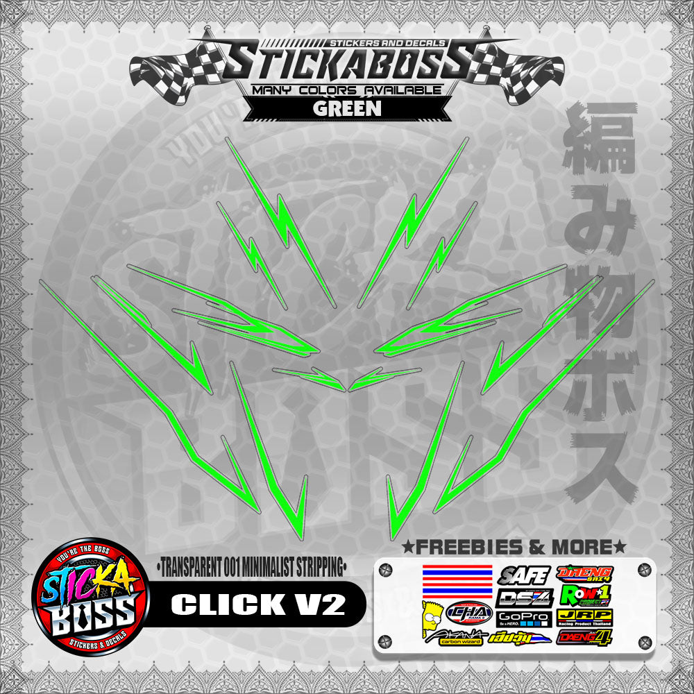 【PREMIUM UV PRINT】TRANSPARENT CLICK V2 STICKER DECALS ( 001 MINIMALIST STRIPPING )【WITH FREEBIES】