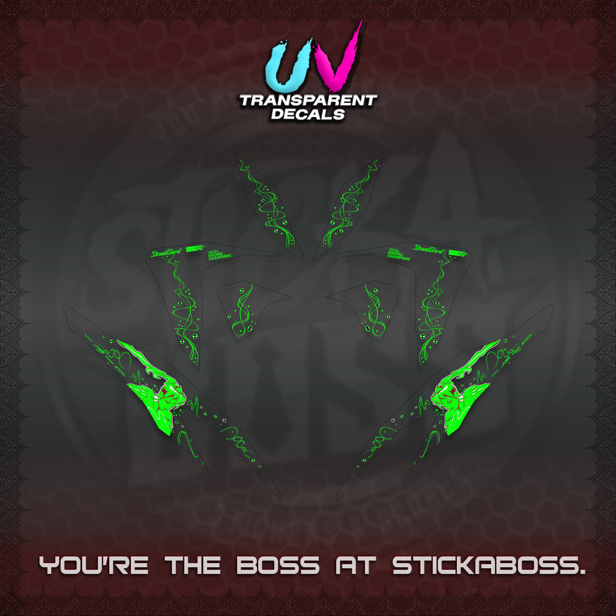 CLICK V2 UV TRANSPARENT DECALS (2026 2F2F SWIRL DESIGN) STICKER KITS BY STICKABOSS