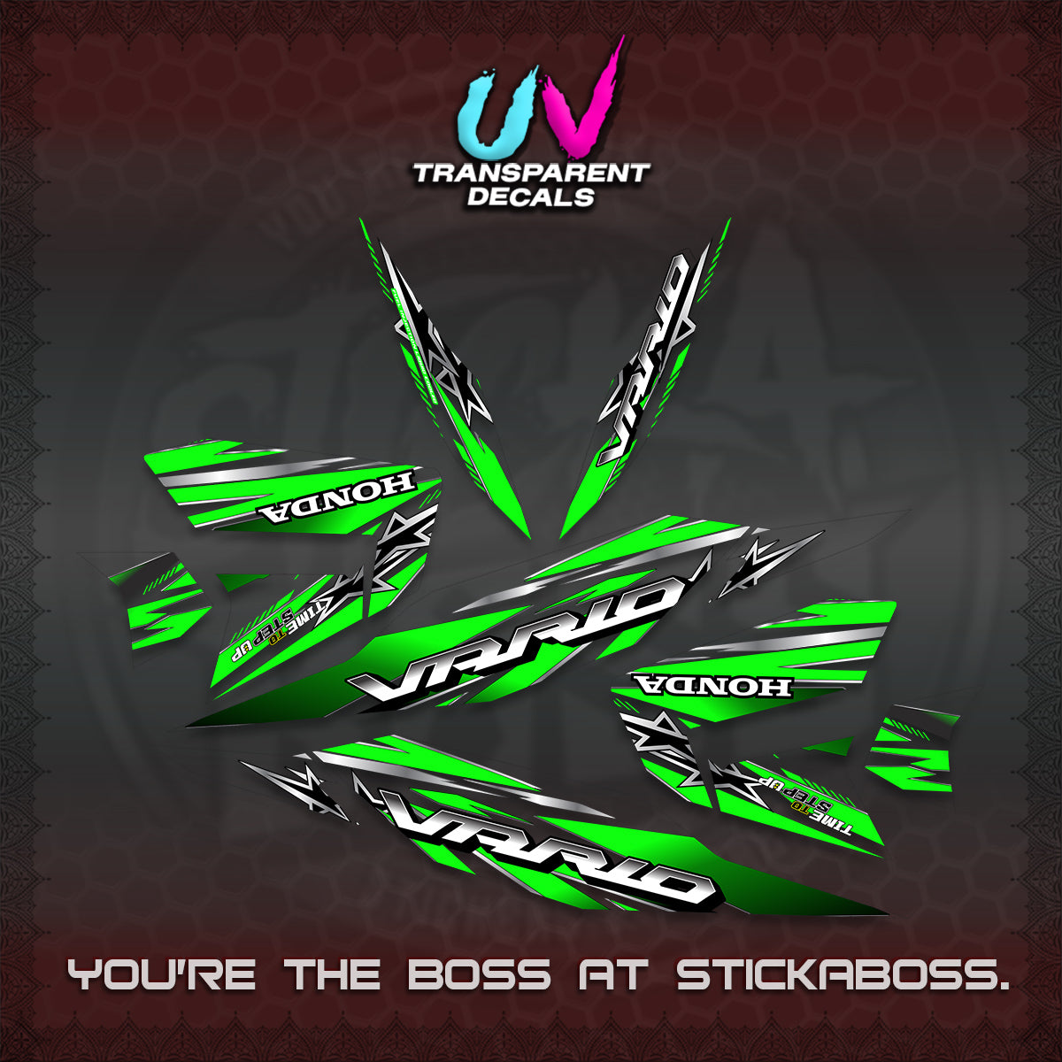 CLICK 125 V4 VARIO UV TRANSPARENT DECALS (2026 BLACK STAR DESIGN) STICKER DECALS By STICKABOSS
