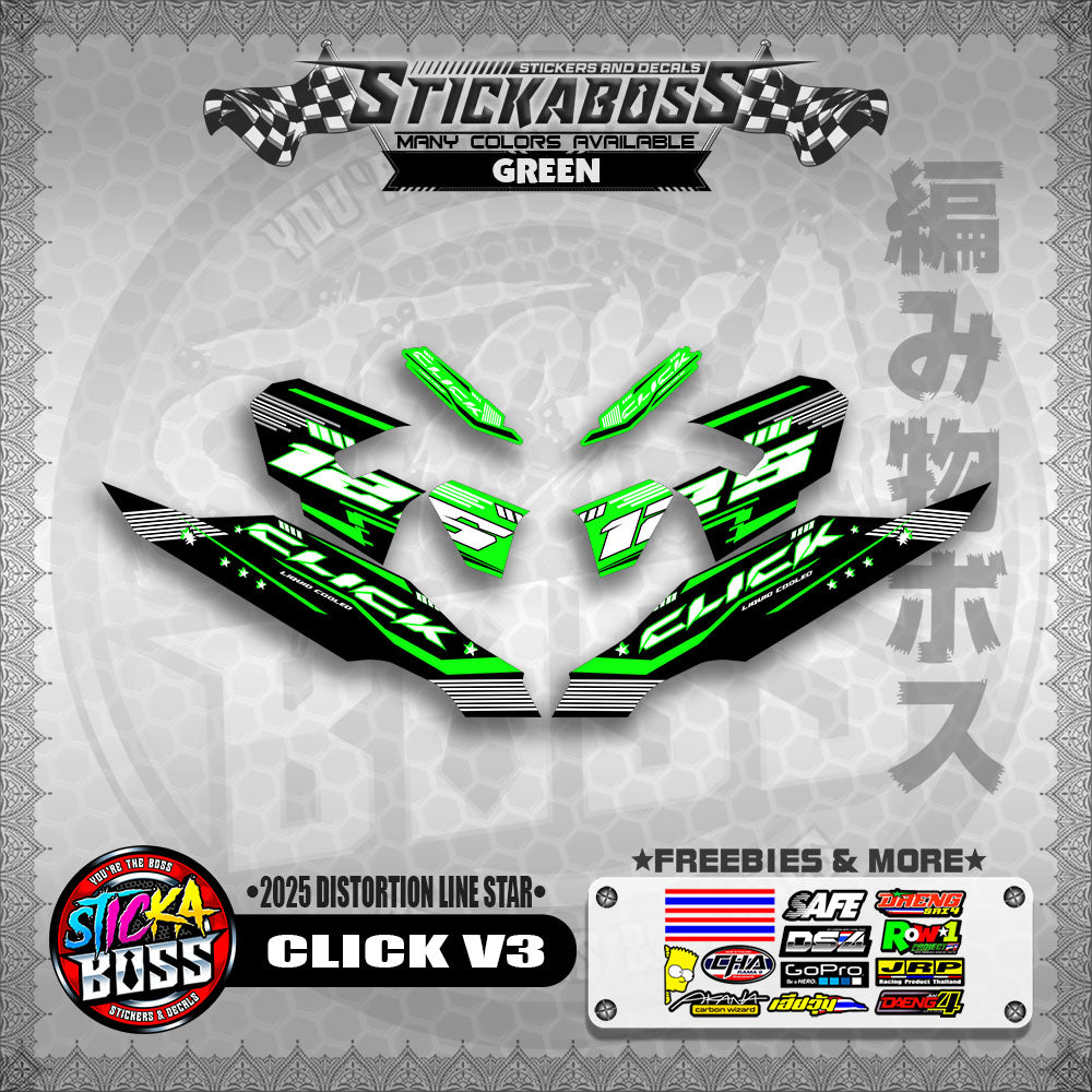 CLICK V3 STICKER DECALS ( 2025 DISTORTION LINE STAR  )【WITH FREEBIES】