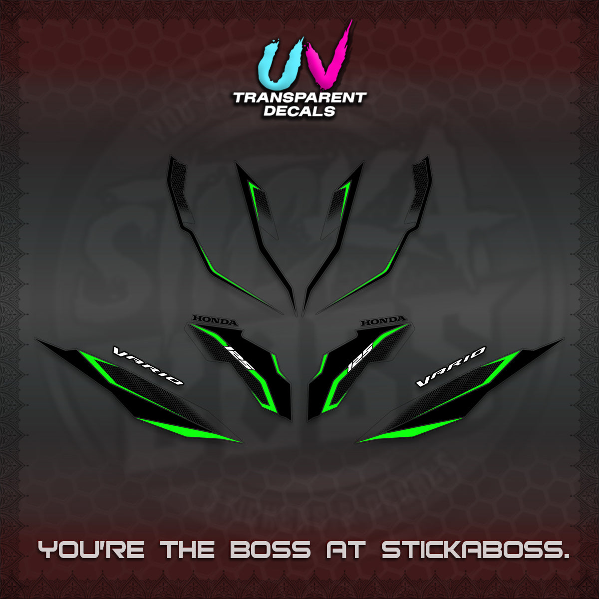 CLICK 125 V3 VARIO UV TRANSPARENT DECALS (2026 INDO HONEYCOMB DESIGN) STICKER DECALS By STICKABOSS