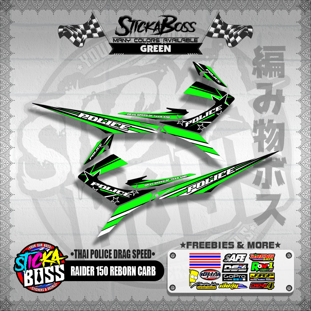 RAIDER 150 REBORN CARB DECALS ( THAI POLICE DRAG SPEED )【WITH FREEBIES】