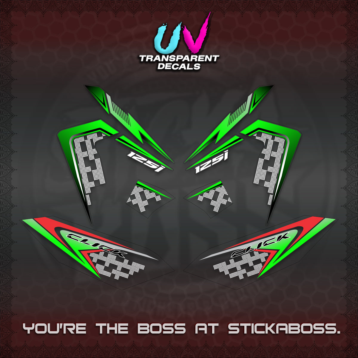 CLICK 125 V4 VIETNAM UV TRANSPARENT DECALS (2026 TERBARU MOTIF DESIGN) STICKER KITS BY STICKABOSS