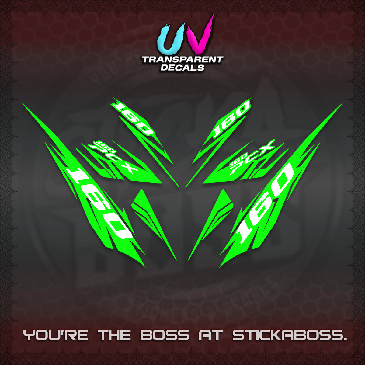 PCX 150 160 INDO UV TRANSPARENT DECALS (2026 NEW 08 DESIGN) STICKER DECALS By STICKABOSS