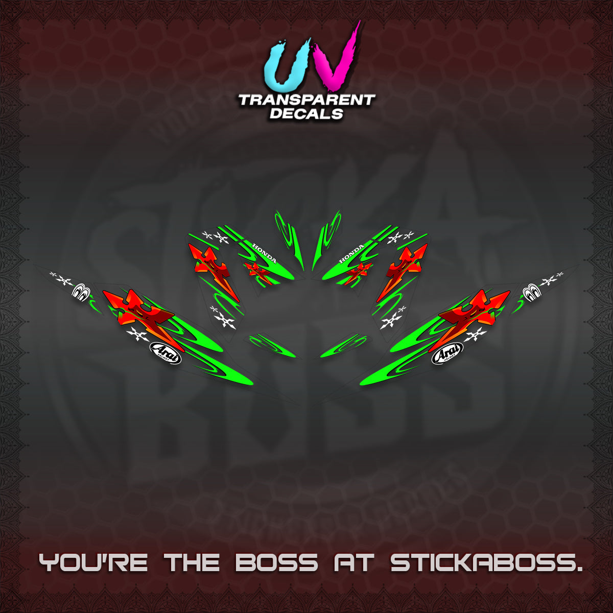 CLICK 125 V4 UV TRANSPARENT DECALS (2026 ARAI STAR RACING DESIGN) STICKER DECALS By STICKABOSS
