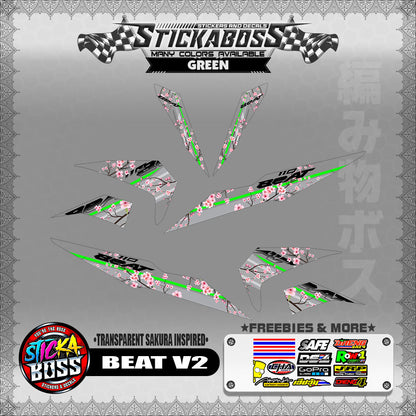 【PREMIUM UV PRINT】TRANSPARENT BEAT FI V2 STICKER DECALS ( SAKURA INSPIRED )【WITH FREEBIES】