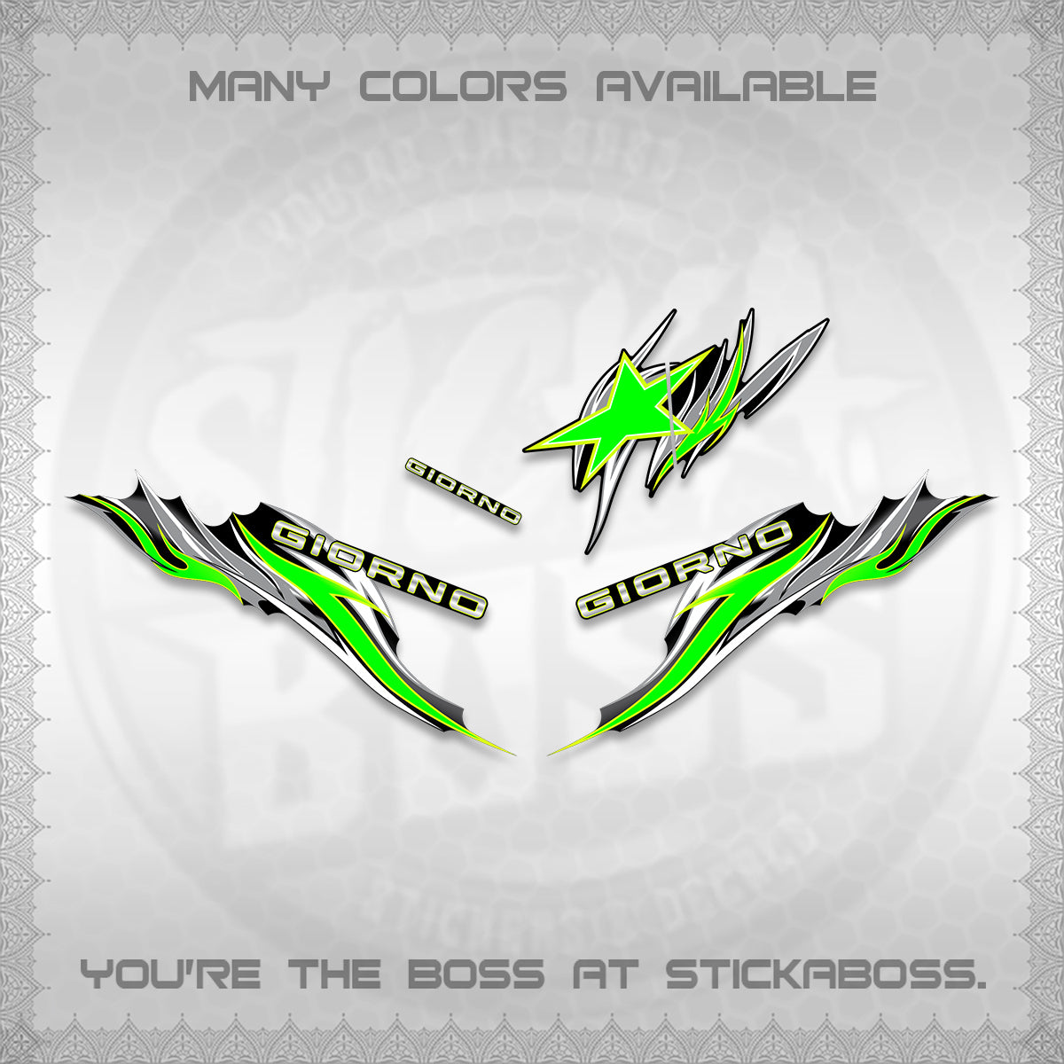 GIORNO 125 DECALS (2026 NEW TRIBAL FIRE NTN) STICKER DECALS BY STICKABOSS