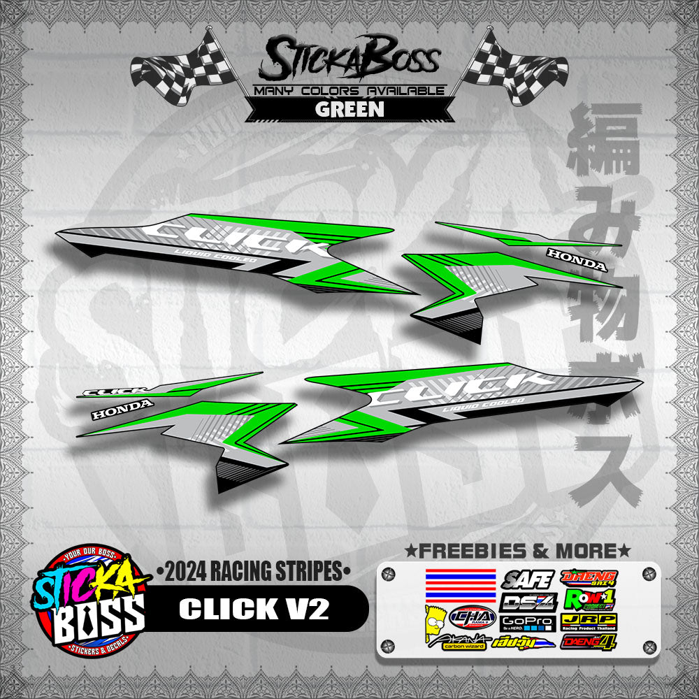 CLICK V2 DECALS ( 2024 RACING STRIPES ) [ PREMIUM GLOSSY LAMINATED ]【WITH FREEBIES】