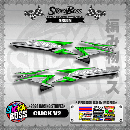 CLICK V2 DECALS ( 2024 RACING STRIPES ) [ PREMIUM GLOSSY LAMINATED ]【WITH FREEBIES】
