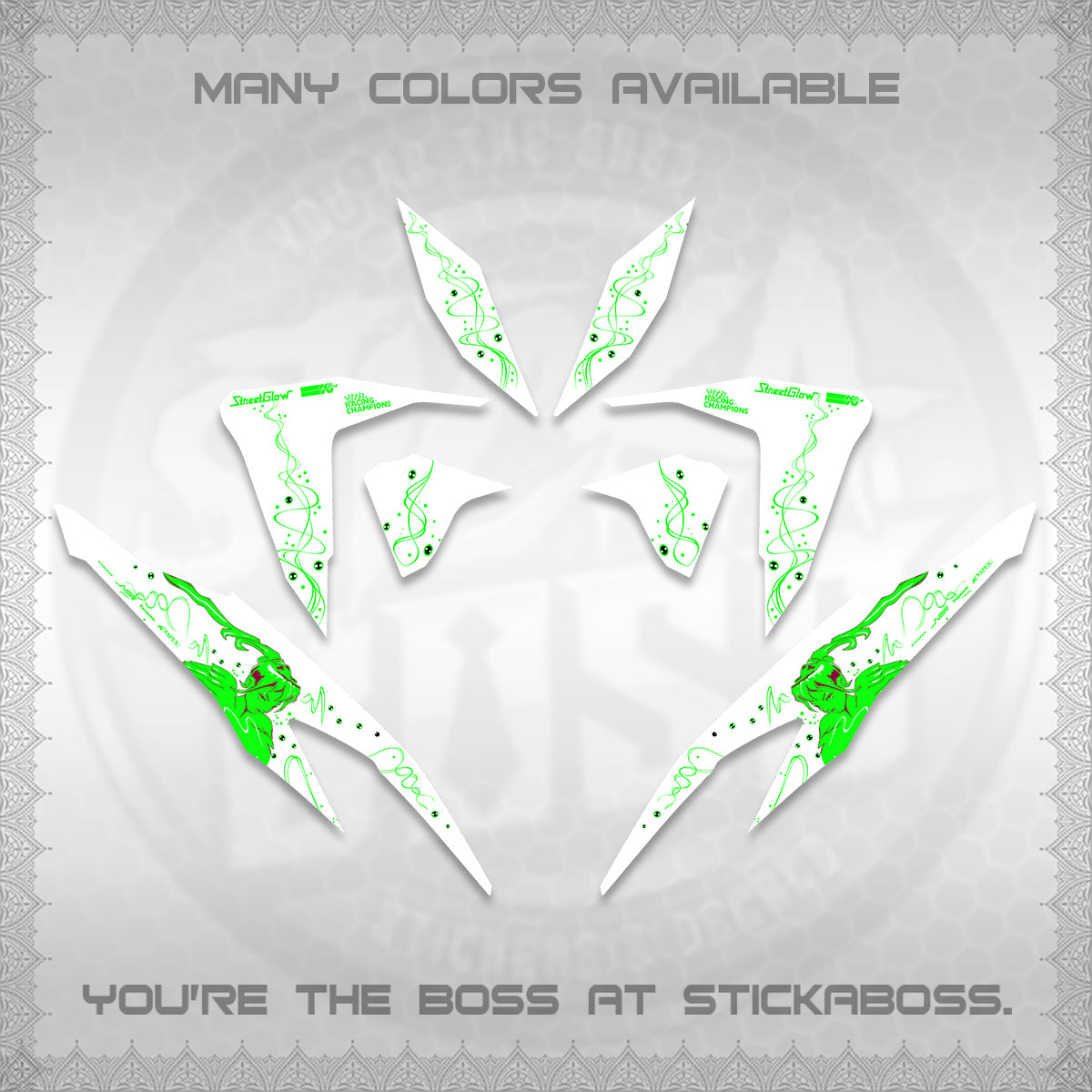 CLICK V2 FOR WHITE DECALS (2026 2F2F SWIRL DESIGN) STICKER KITS BY STICKABOSS
