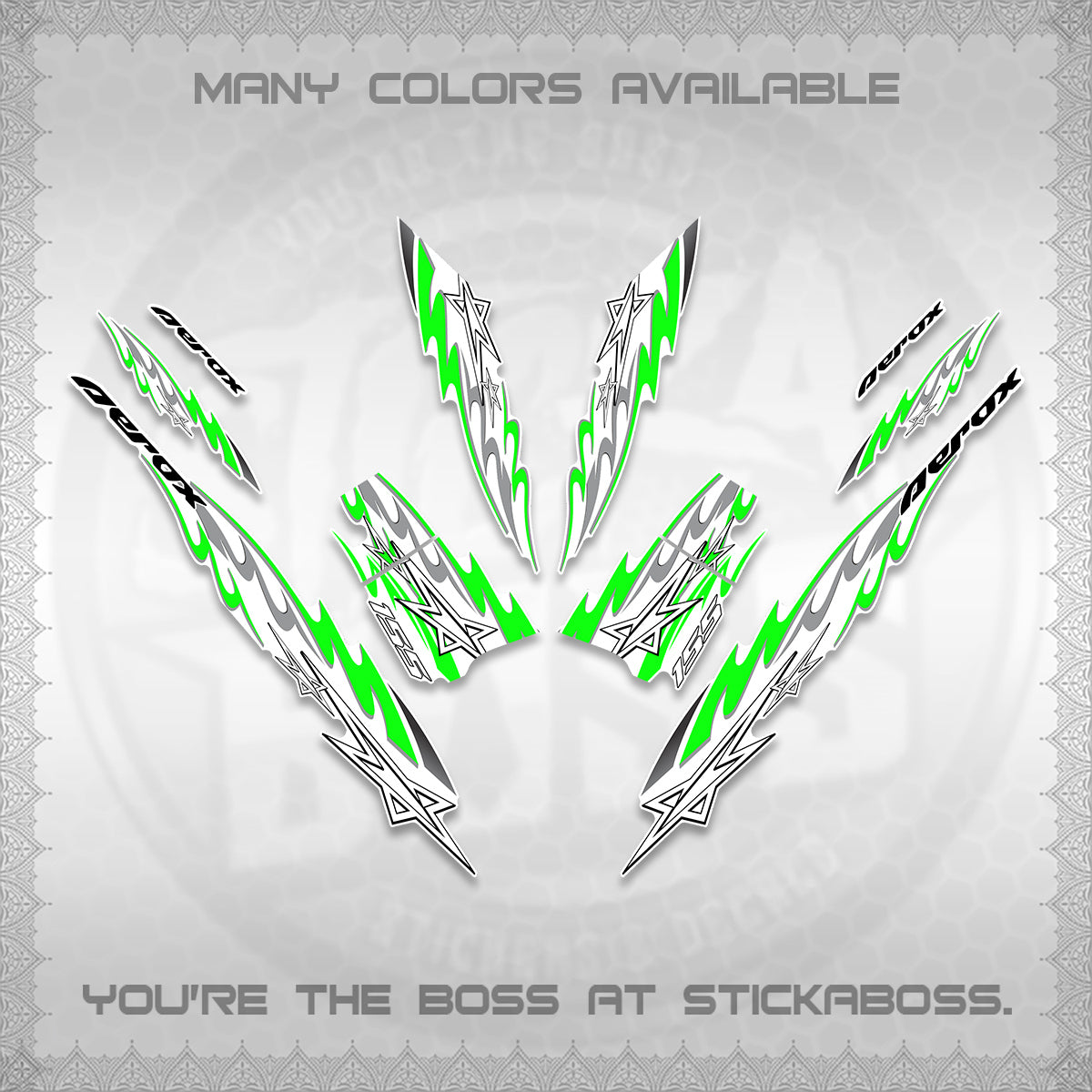 AEROX V2 INDO FOR WHITE DECALS (2026 STAR 0001 MOTIF) STICKER KITS By STICKABOSS