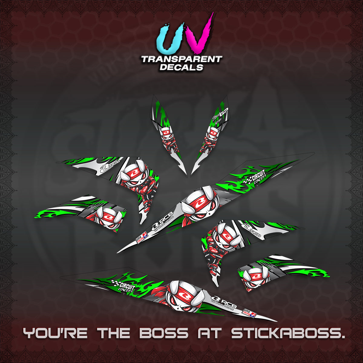 BEAT FI V2 UV TRANSPARENT DECALS (2026 NEW RCB 2.0 DESIGN) STICKER KITS BY STICKABOSS