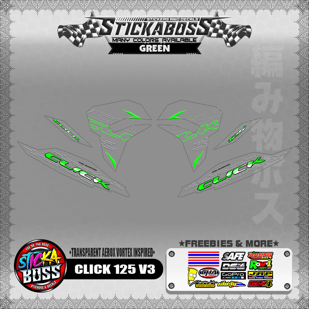 [ PREMIUM UV PRINT ] TRANSPARENT CLICK 125 V3 DECALS ( AEROX VORTEX INSPIRED )【WITH FREEBIES】