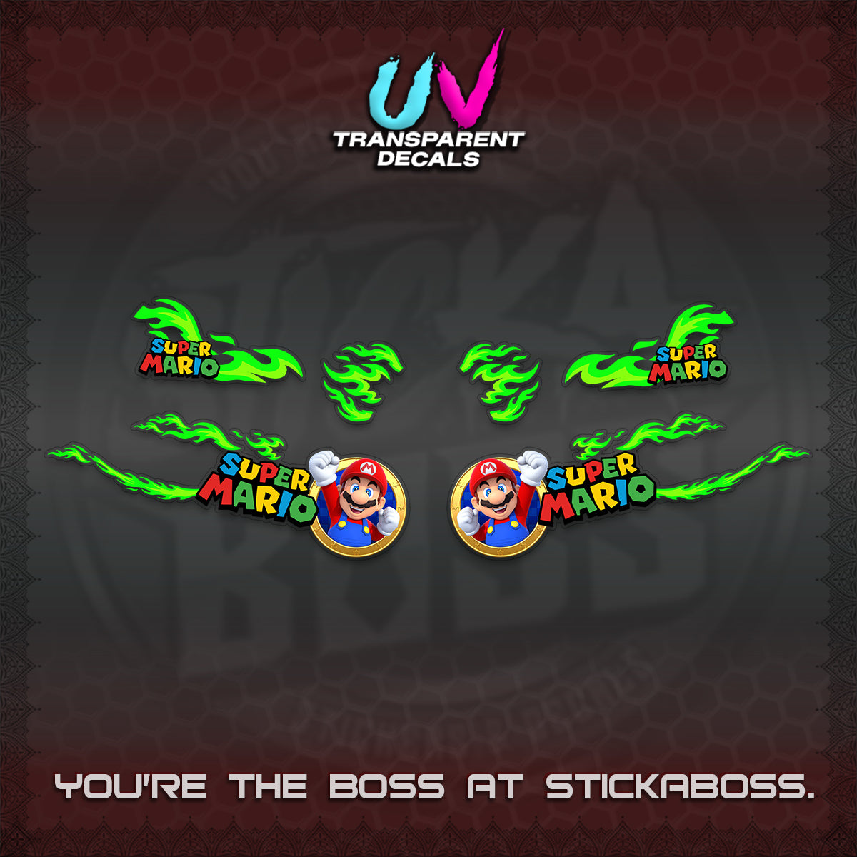 FAZZIO UV TRANSPARENT DECALS (FLAMES 02 SUPER-M MOTIF) STICKER KITS BY STICKABOSS