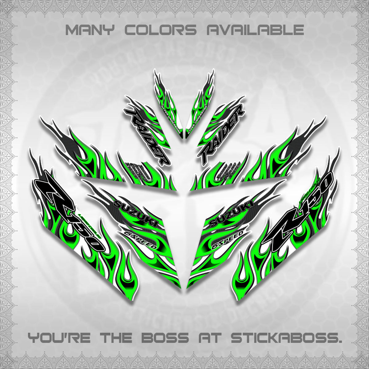 RAIDER 150 Fi FOR WHITE DECALS (API TERBARU VIRAL ELEGAN)STICKER DECALS BY STICKABOSS