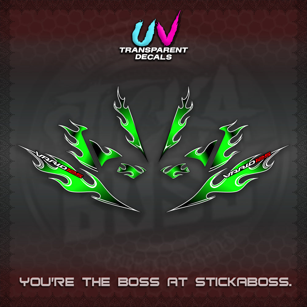CLICK 125 V4 UV TRANSPARENT VARIO DECALS (2026 MOTIF FLAME 1 TONE)STICKER DECALS By STICKABOSS
