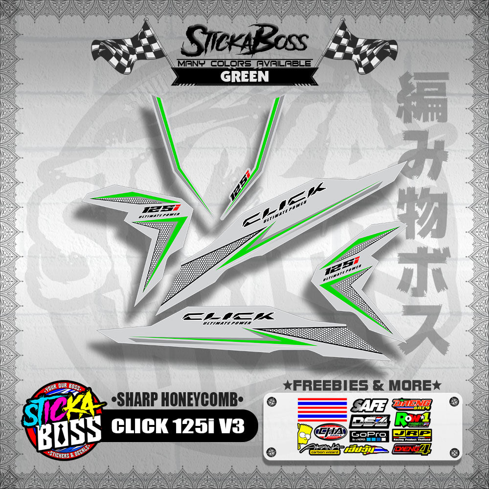 CLICK 125i V3 DECALS ( SHARP HONEYCOMB )【WITH FREEBIES】