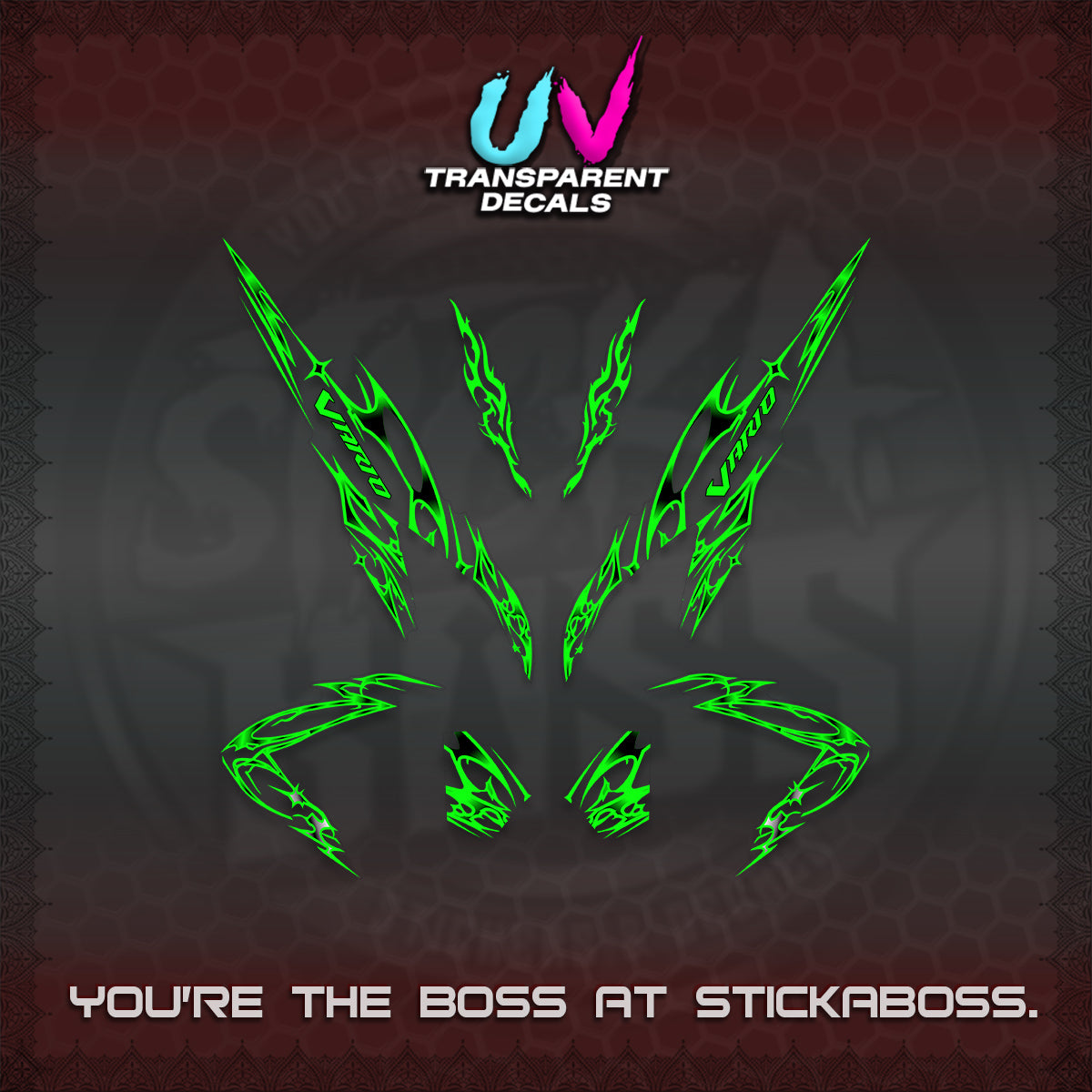 CLICK 125 V2 VARIO UV TRANSPARENT DECALS (2026 TRIBAL LIGHTNING DESIGN) STICKER KITS BY STICKABOSS
