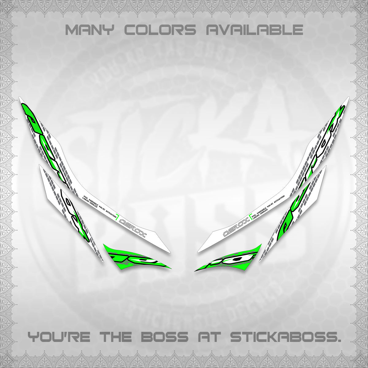 AEROX 155 V1 FOR WHITE DECALS (NEW 2026 VORTEX) STICKER KITS BY STICKABOSS