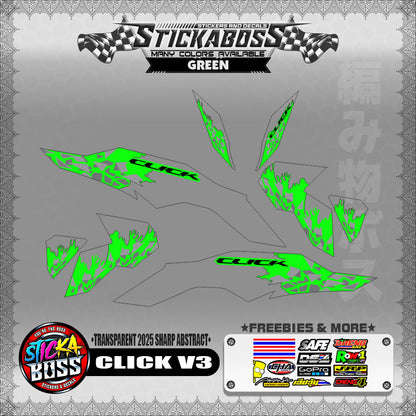 【PREMIUM UV PRINT】TRANSPARENT CLICK V3 INDO STICKER DECALS (2025 SHARP ABSTRACT )【WITH FREEBIES】