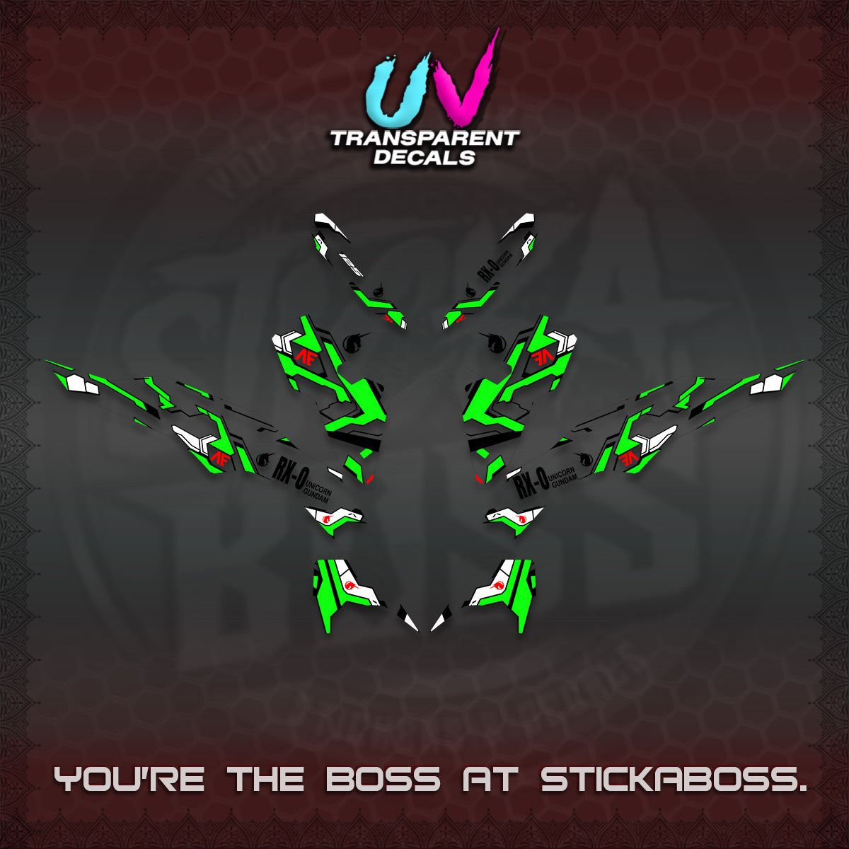 CLICK V3 VARIO UV TRANSPARENT DECALS (UNICORN GUNDAM DESIGN) STICKER DECALS By STICKABOSS