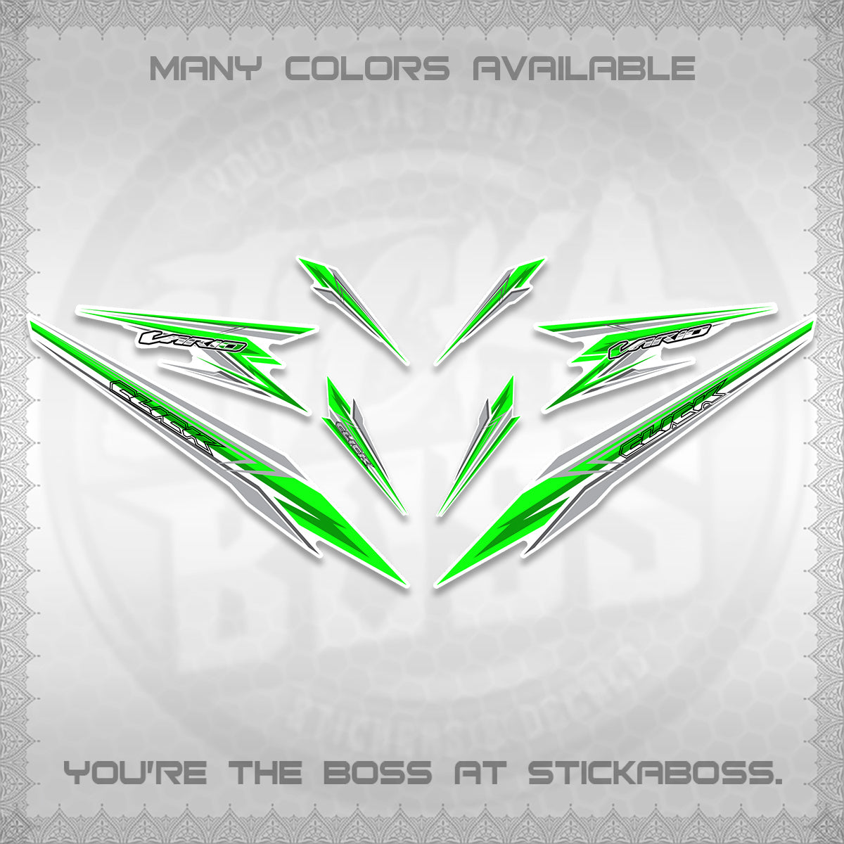 CLICK 160 VARIO FOR WHITE DECALS (2026 SHARP 00-A1 DESIGN)STICKER KITS By STICKABOSS