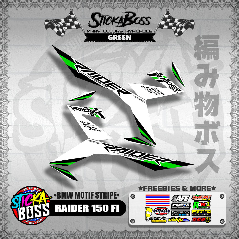RAIDER 150 FI DECALS ( BMW MOTIF STRIPES )[ PREMIUM GLOSSY LAMINATED ]【WITH FREEBIES】