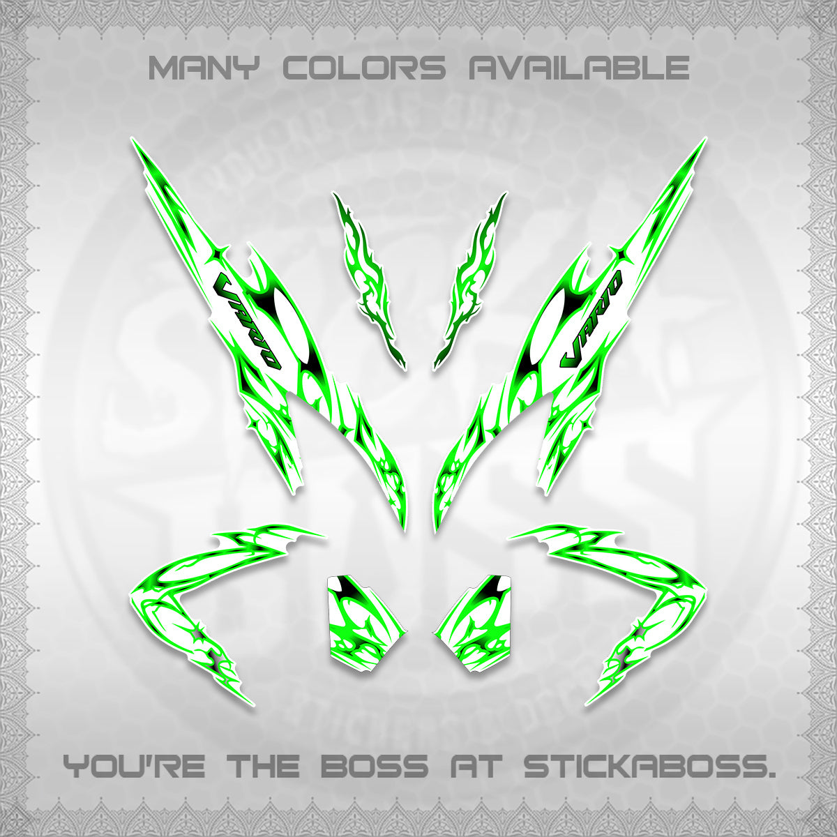 CLICK 125 V2 VARIO FOR WHITE DECALS (2026 TRIBAL LIGHTNING DESIGN) STICKER KITS BY STICKABOSS