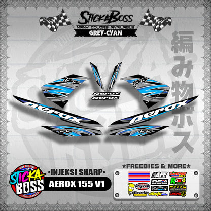 AEROX 155 V1 DECALS ( INJEKSI SHARP )[ PREMIUM GLOSSY LAMINATED ]【WITH FREEBIES】