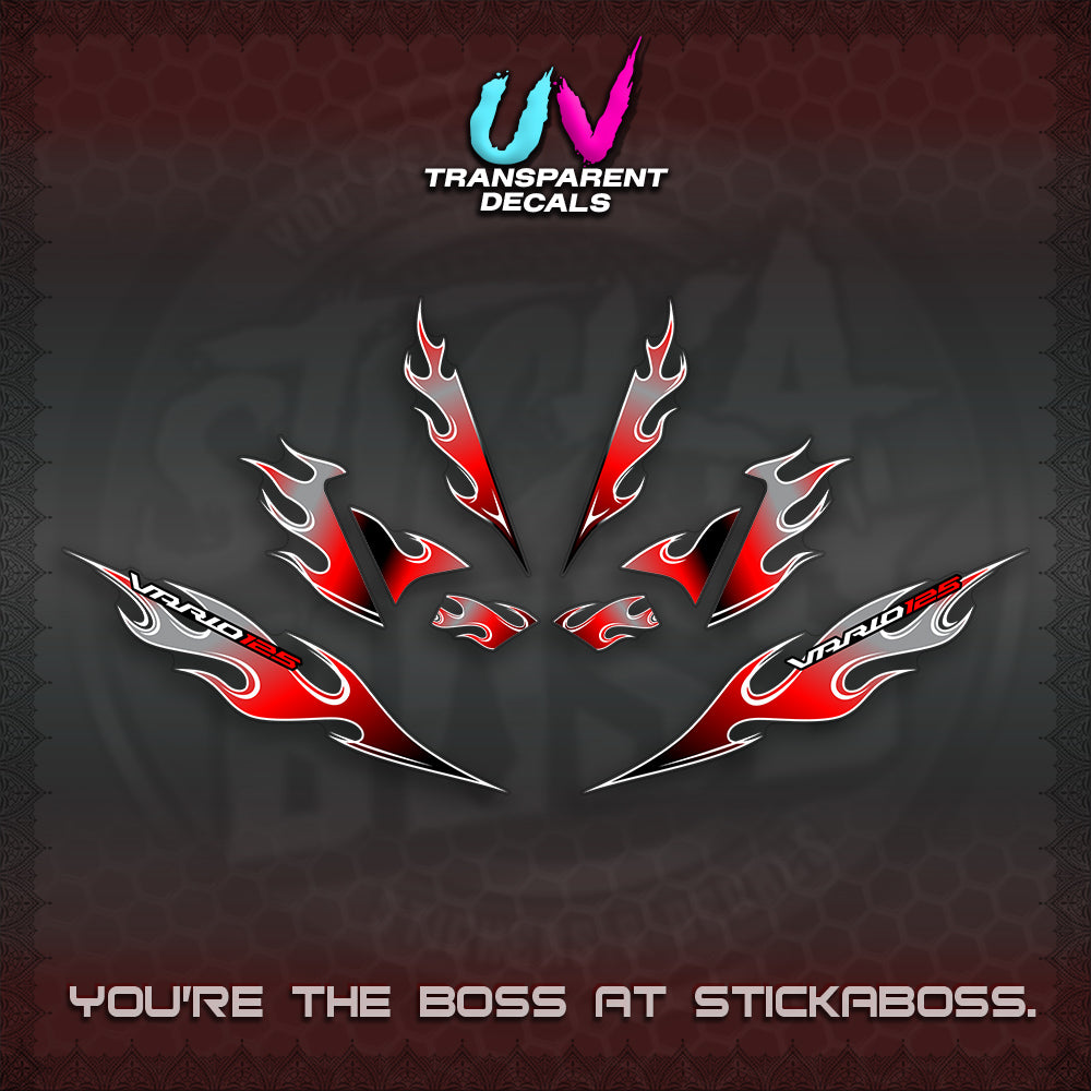 CLICK 125 V4 UV TRANSPARENT VARIO DECALS (MOTIF FLAME 2)STICKER DECALS By STICKABOSS