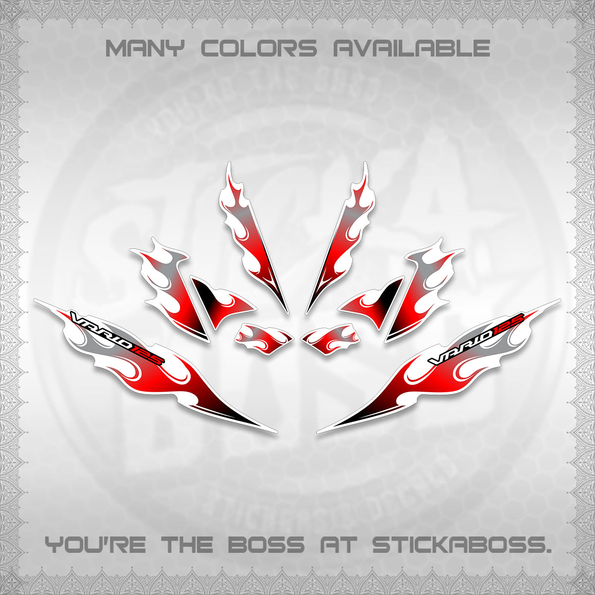 CLICK 125 V4 FOR WHITE VARIO DECALS (2026 MOTIF FLAME 2 TONE)STICKER DECALS By STICKABOSS