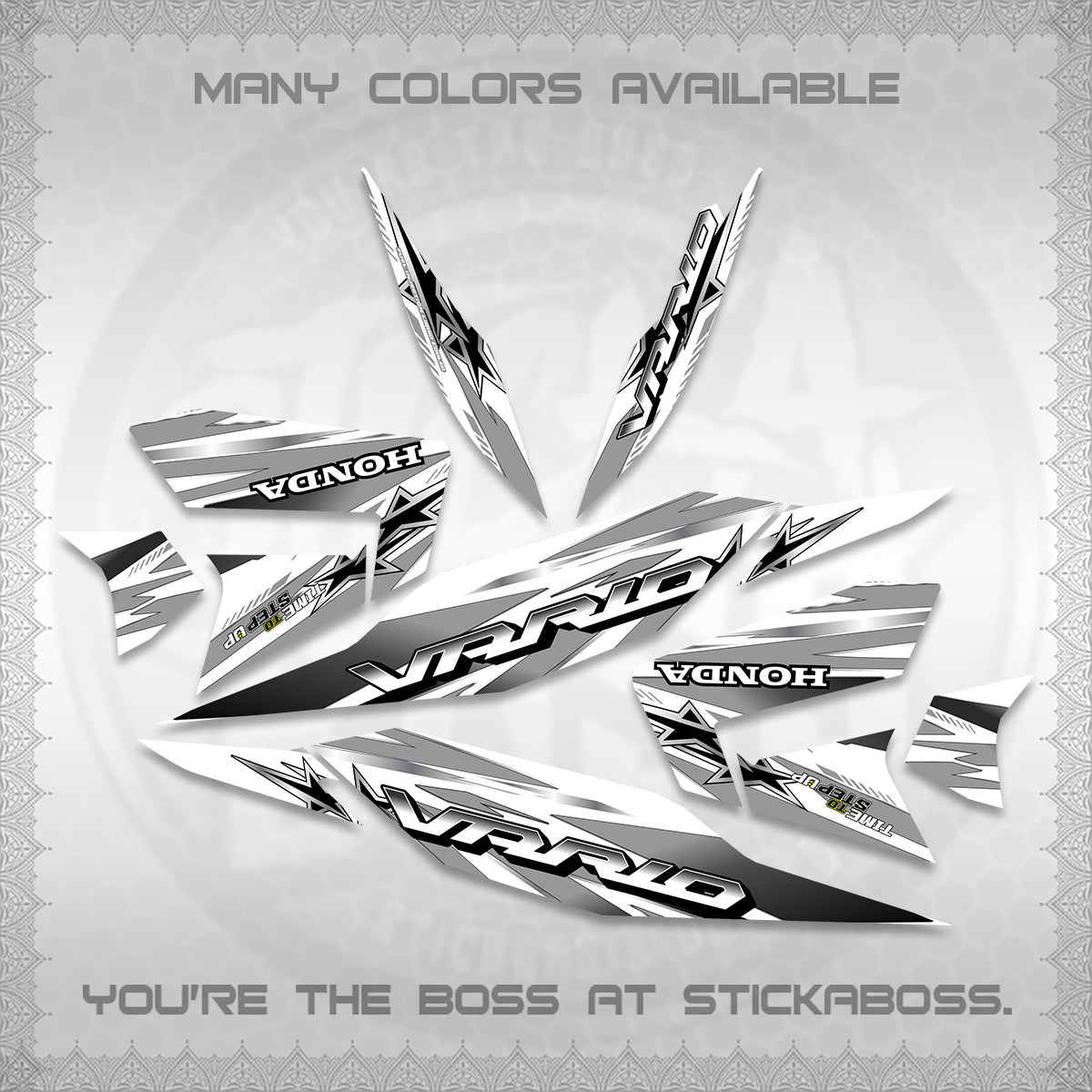 CLICK 125 V4 VARIO FOR WHITE DECALS (2026 BLACK STAR DESIGN) STICKER DECALS By STICKABOSS