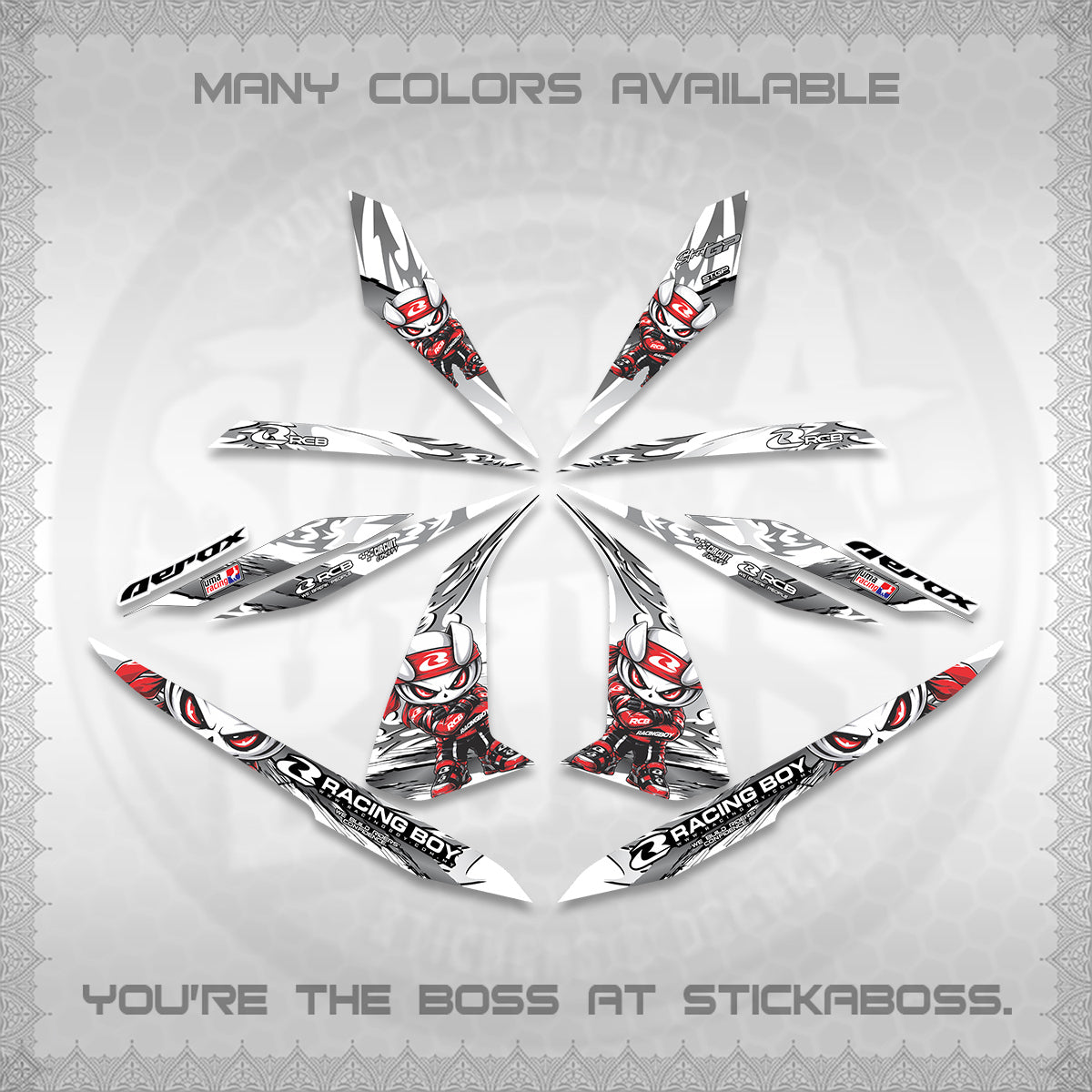 AEROX 155 V1 FOR WHITE DECALS (2026 NEW RCB 2.0 DESIGN) STICKER KITS BY STICKABOSS